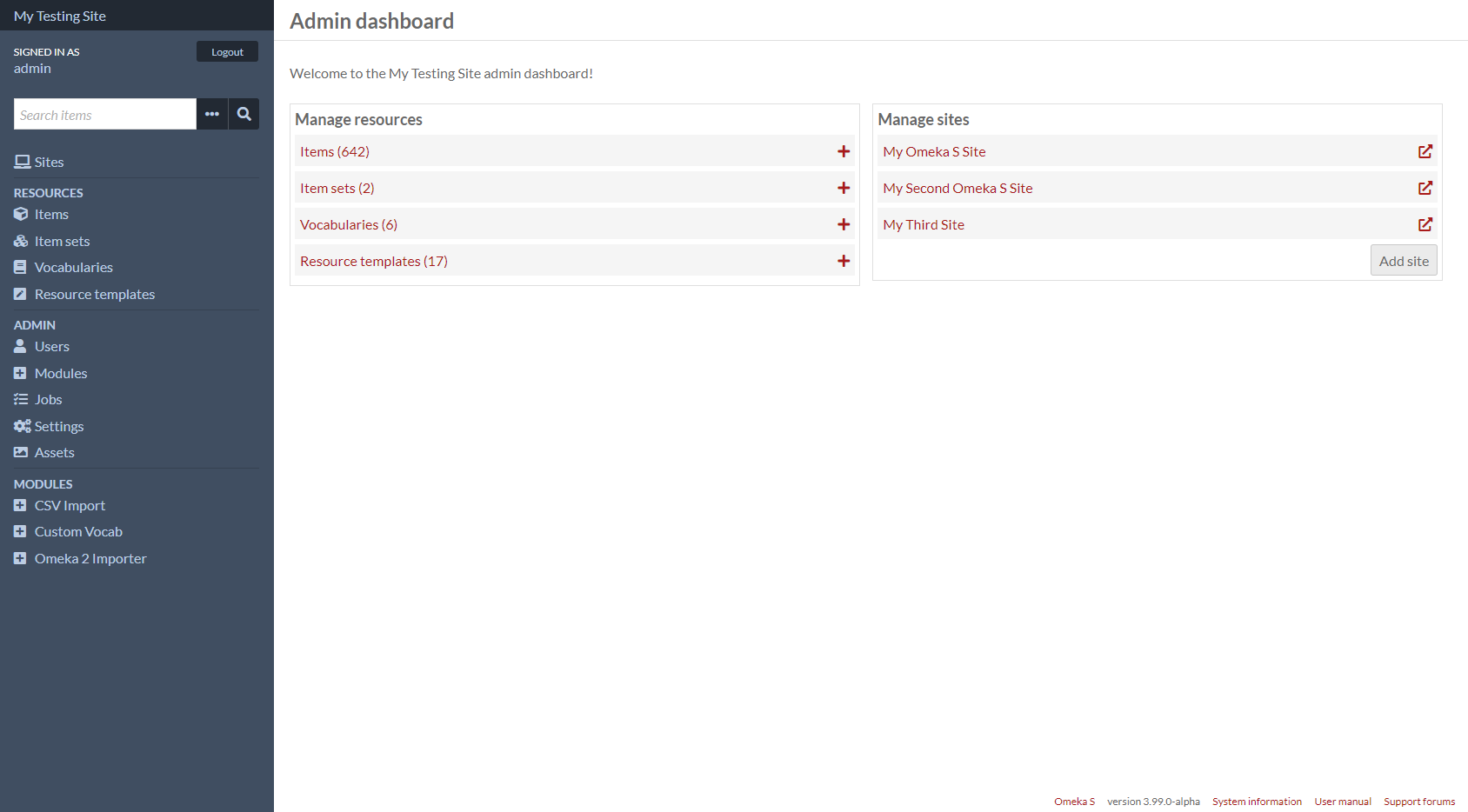 Admin dashboard full view