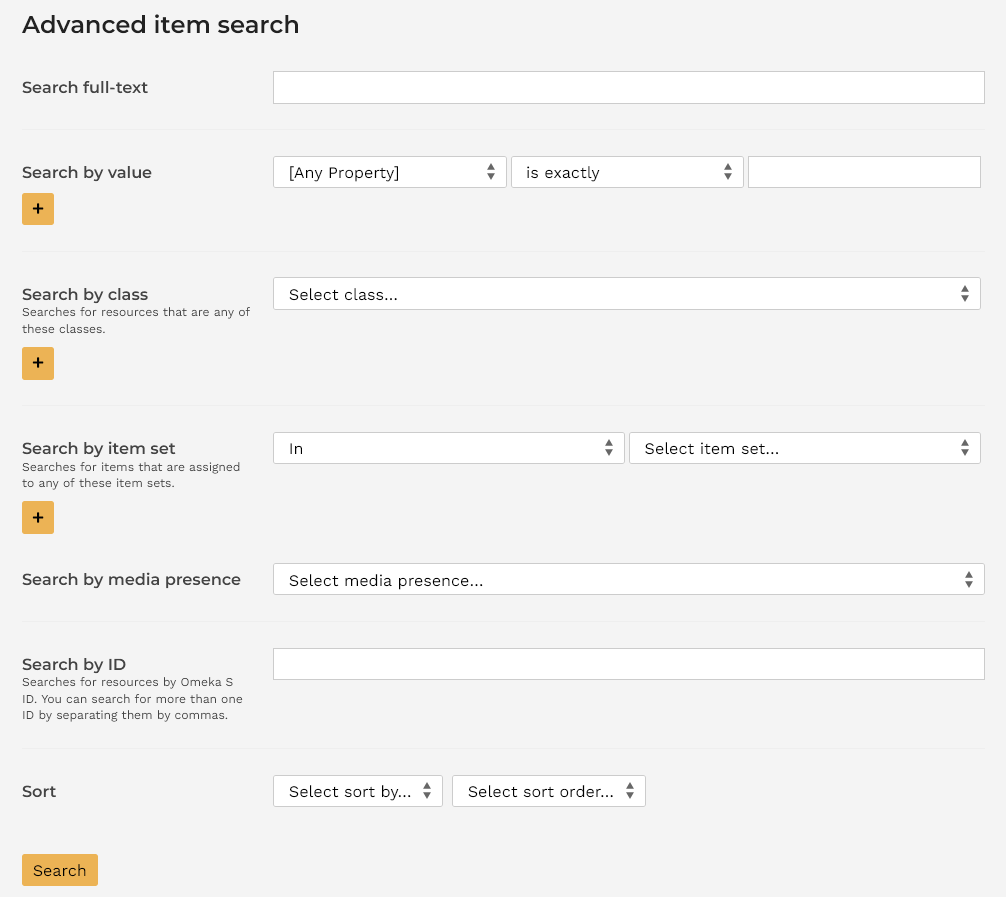 Advanced item search fields as described