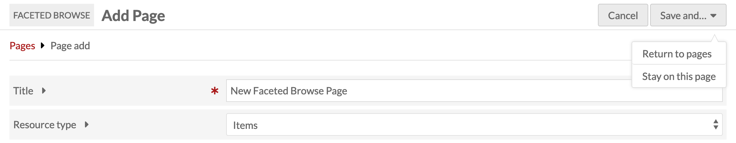 Create page interface showing save page dropdown