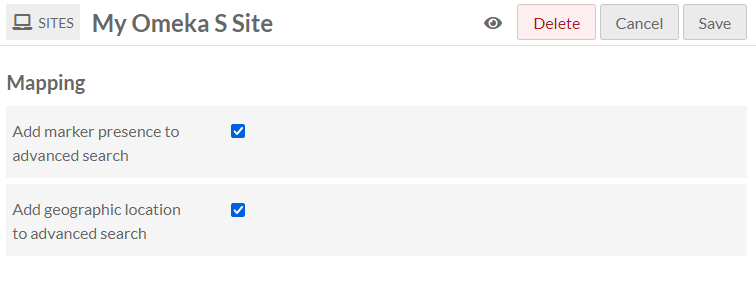 The two Mapping settings added to each site settings page.