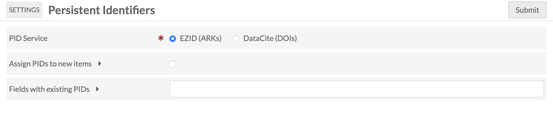 Configuration options for general settings