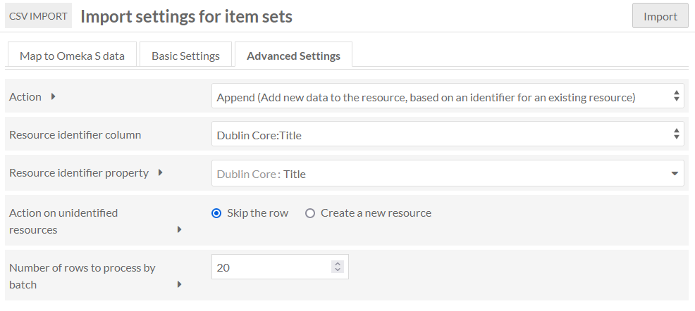 Advanced options tab with options as described below