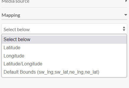 Add mapping drawer with additional options for latitude, longitude, and the boundaries of the map