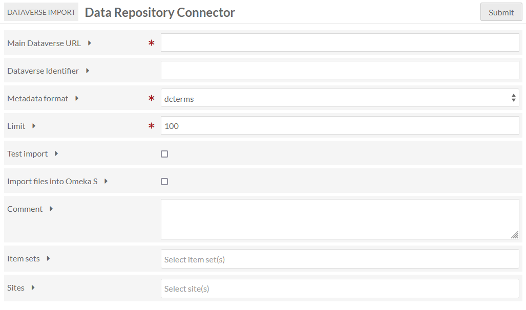 The Dataverse import screen showing the options listed below.