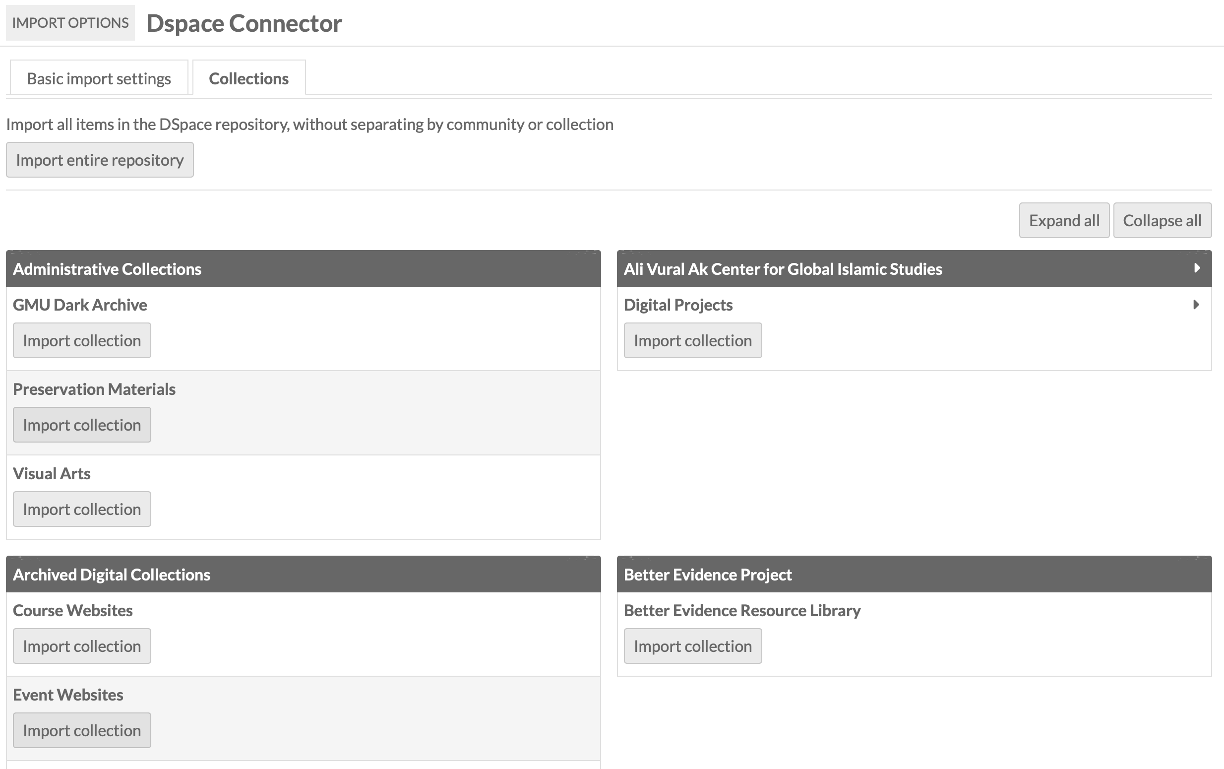 First few collections from mars.gmu.edu's DSpace repository