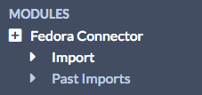 インポートと過去のインポートの2つのオプションがあるFedora Connectorナビゲーションオプション