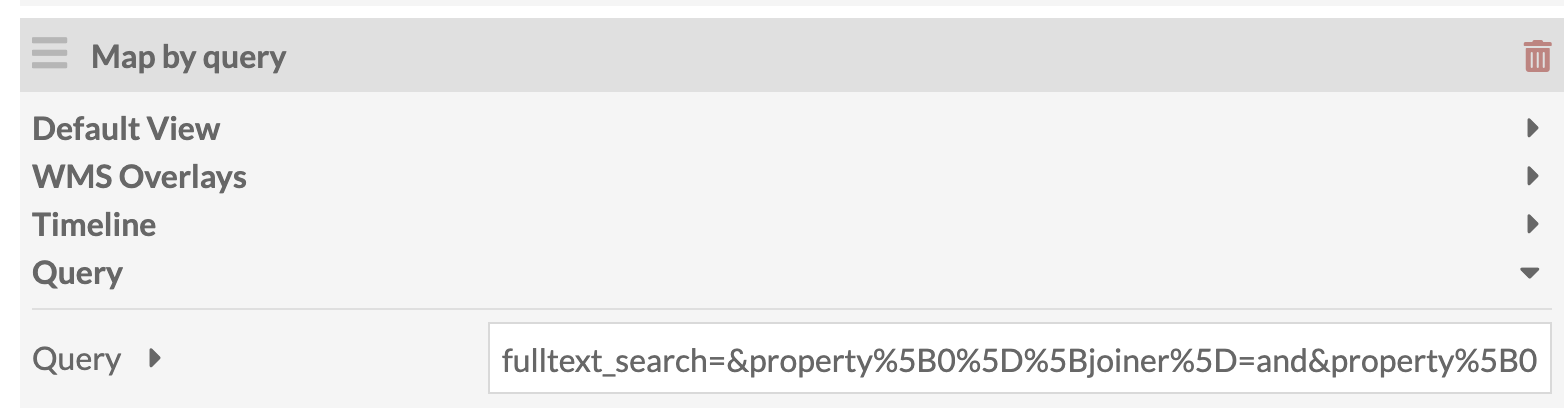 A map by query block open to the Query section. There is a query pasted into the field.