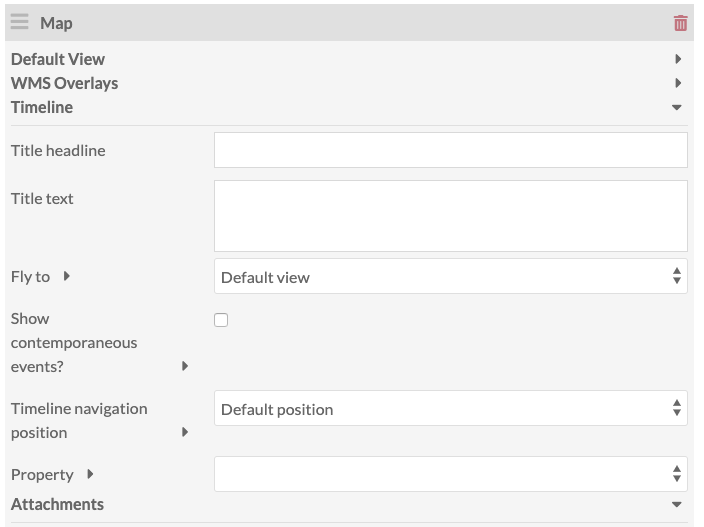 Mapping block with all options collapsed except Timeline, which shows options as described, all empty