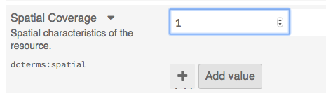 Field for property Spatial Coverage with the number 1 in the integer entry field, and up or down toggle button on the right side of the field