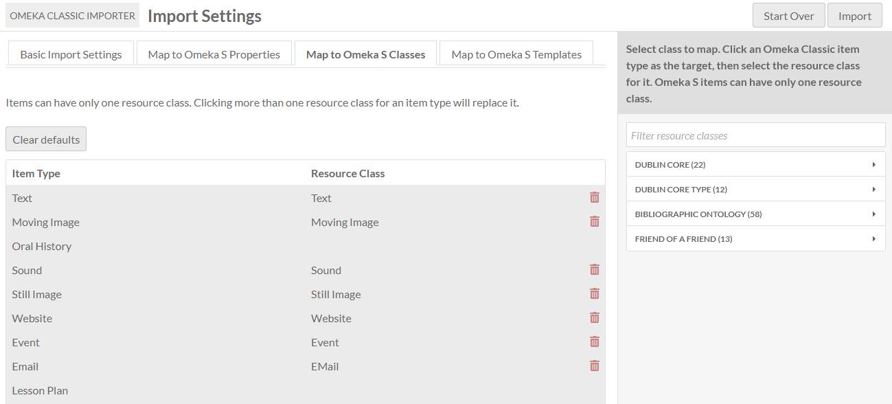 Resource classes mapping tab