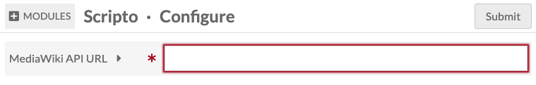 Scripto module configuration page, with the field empty and highlighted in red