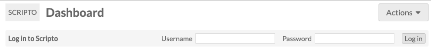 Scripto dashboard header and log in fields