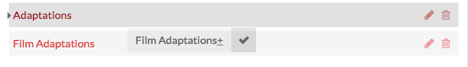 The block for Film Adaptations - the child page - hovering over the block for Adaptations - the parent block.