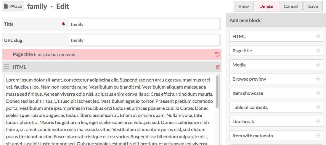 The “media” block is marked for deletion and thus highlighted in red.