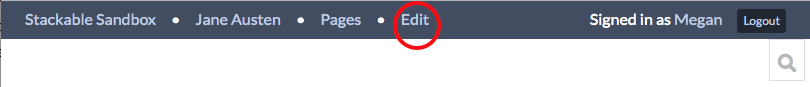 User bar for a page from the site Jane Austen, with "Edit page" circled in red